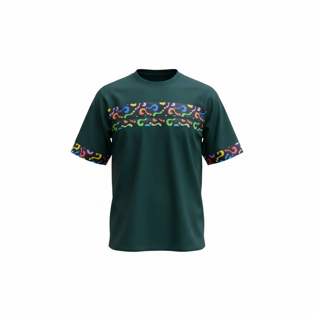 Unisex Question Mark Tee | Forest Green with Abstract Print Band