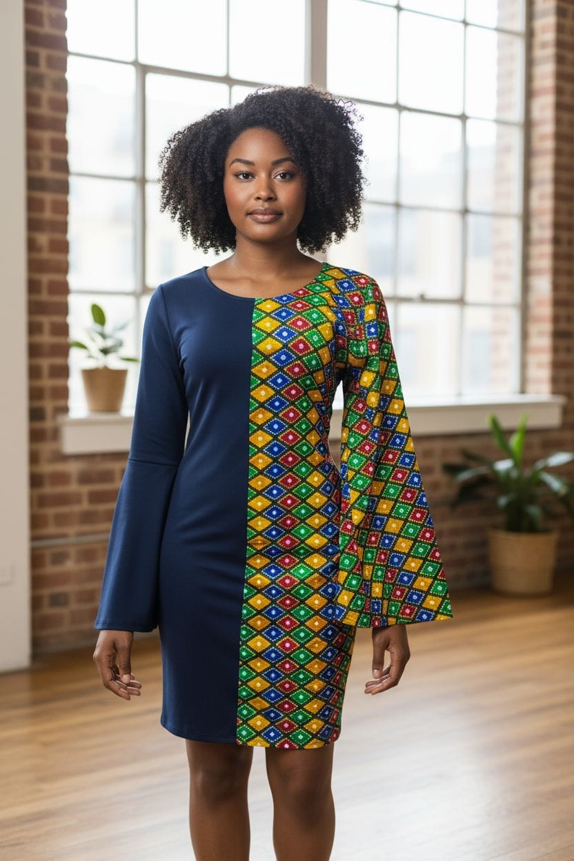 The "Asantewaa" Geometric Split-Style Midi Dress
