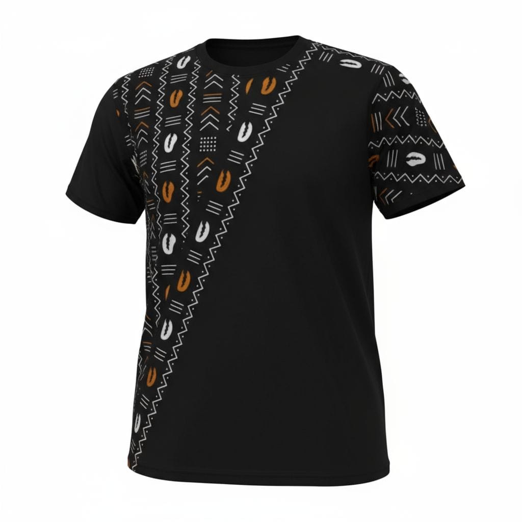 Agbada Shield T-Shirt | Yoruba & Adinkra Symbol Print Black Tee