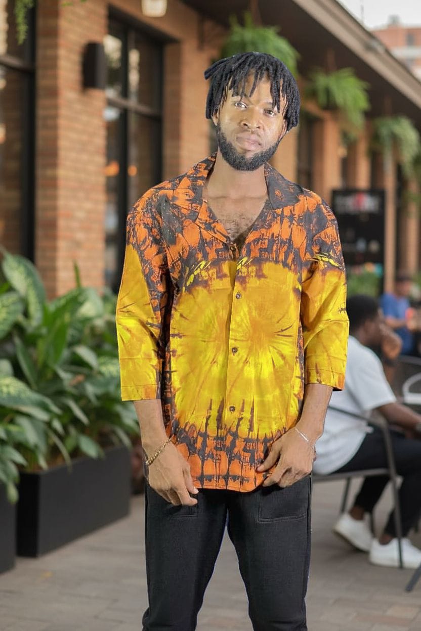 Tie-Dye Sunset Orange/Black Short Sleeve Shirt