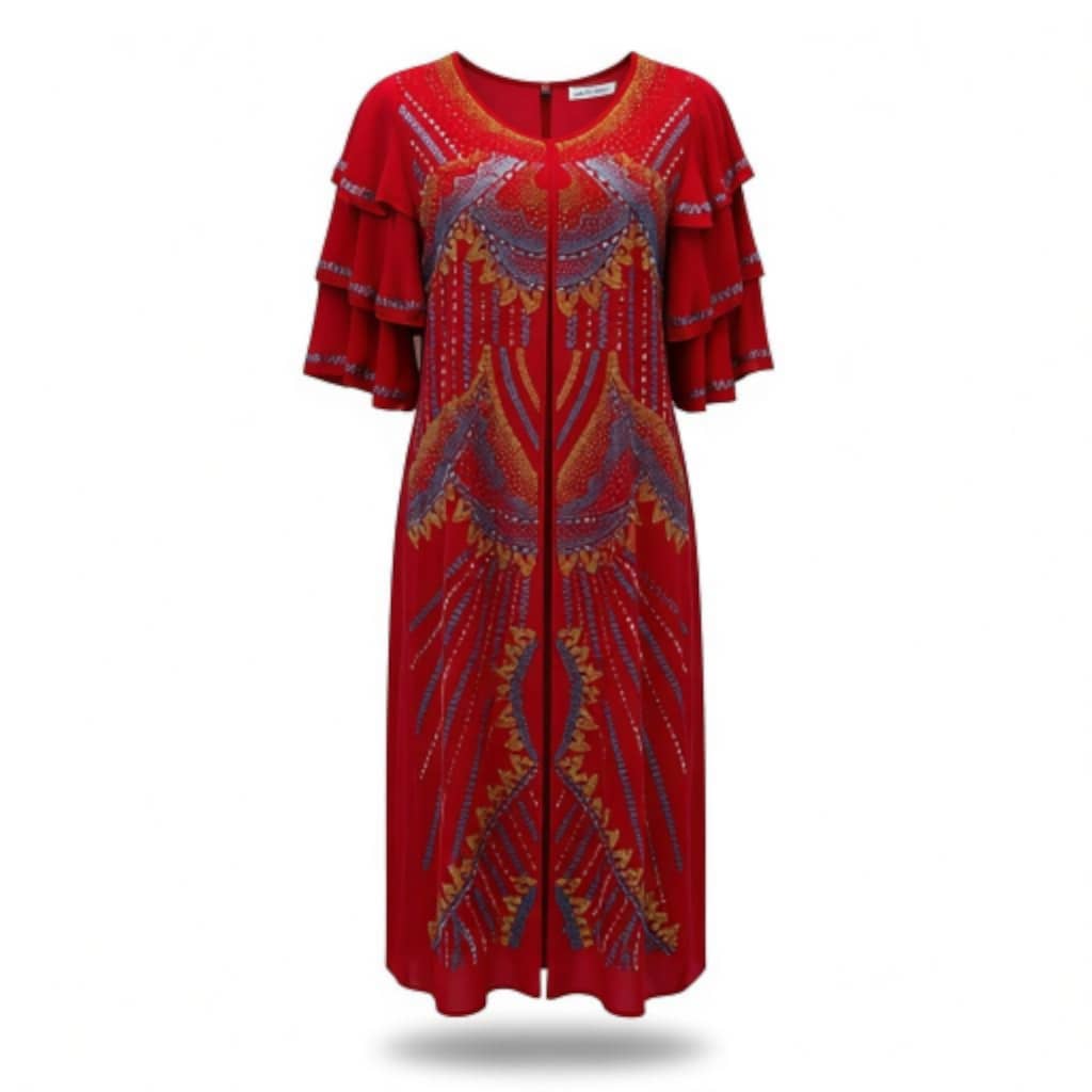 Tribal Bloom Ruffle Sleeve Dress