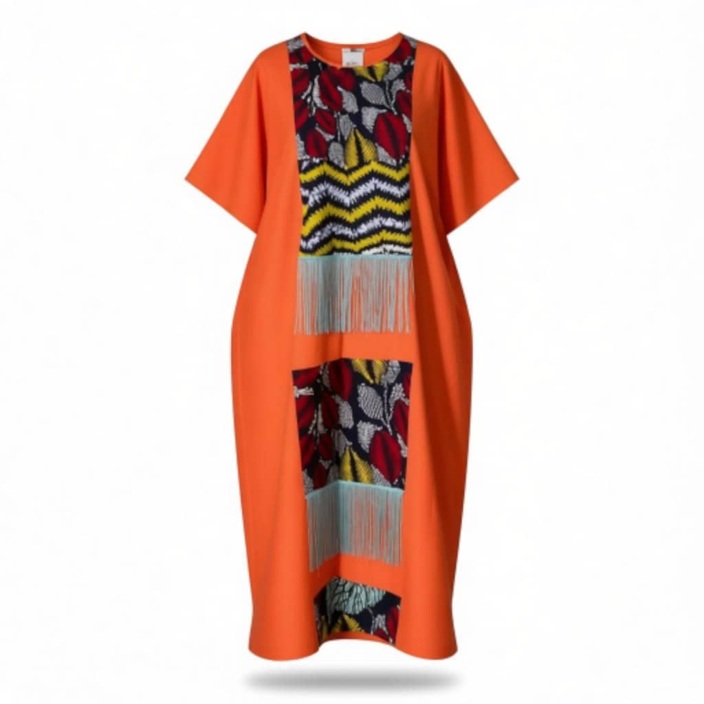Orange Patchwork Fringe Kaftan